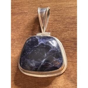 Vintage Mexico 925 Sterling Silver Sodalite Pendant Large Blue Stone 20g